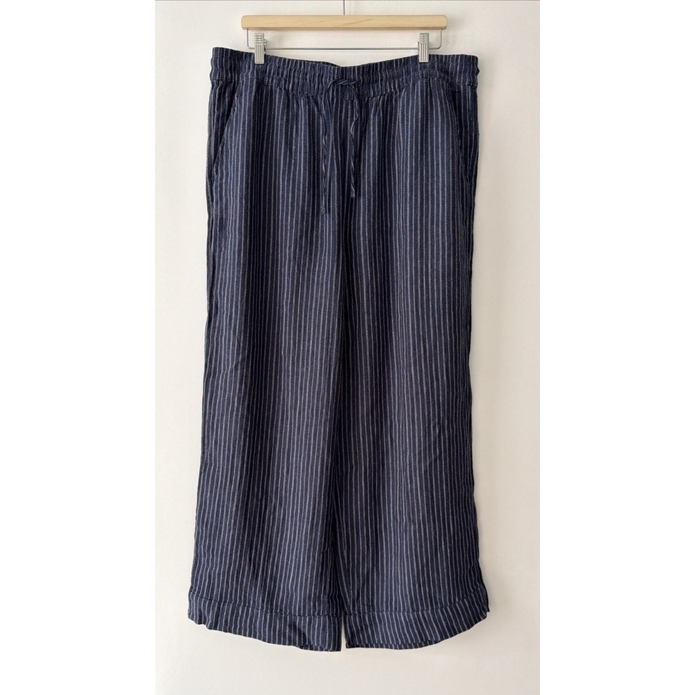 Time and Tru Wide-Leg Linen Rayon Pull-On Pants Size XL (16-18) Blue Striped‎